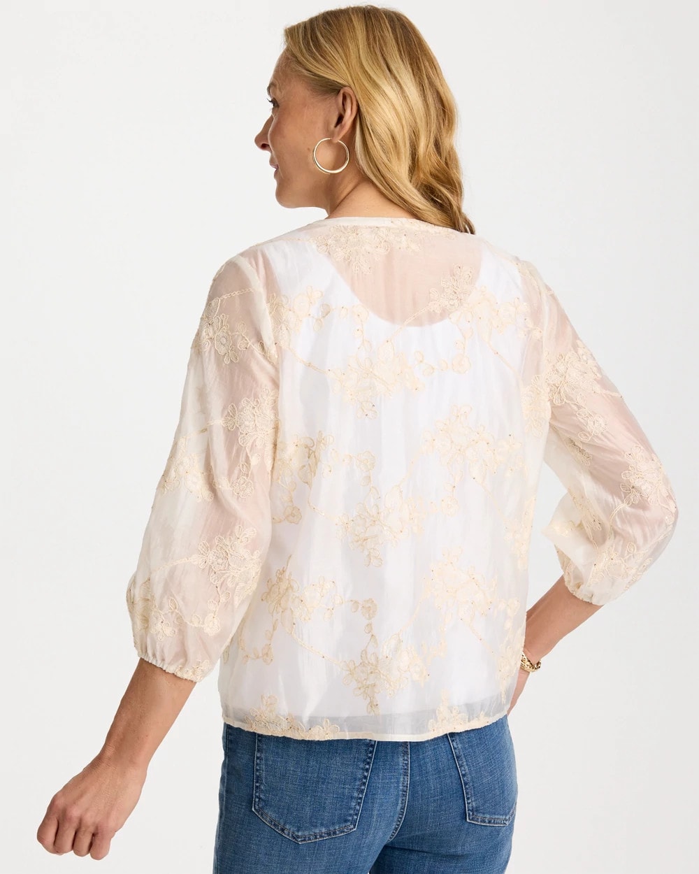 Chico's Embroidered Tassel Tie-Front Top Alabaster