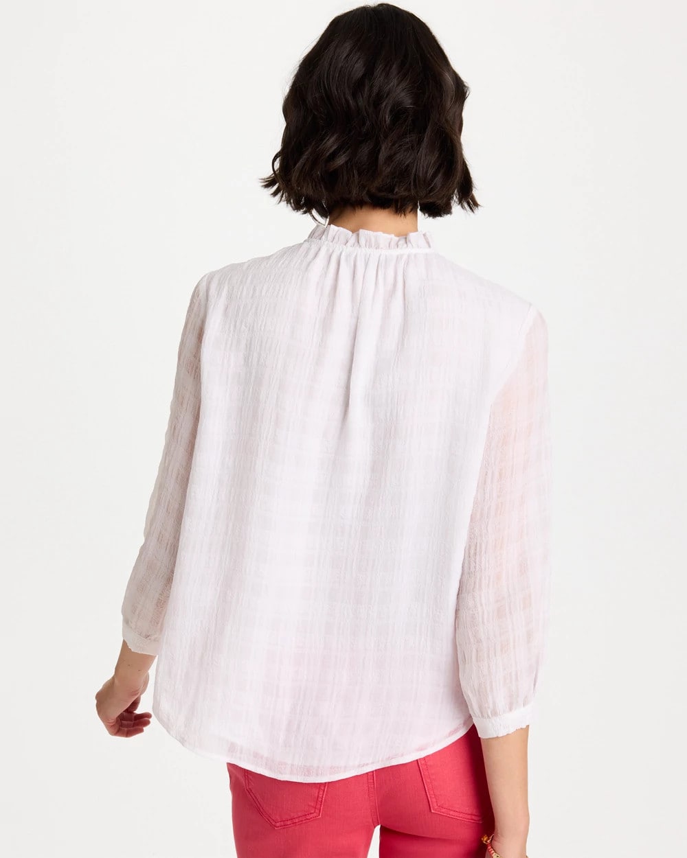 Chico's Cutwork Trim Chiffon Blouse Alabaster