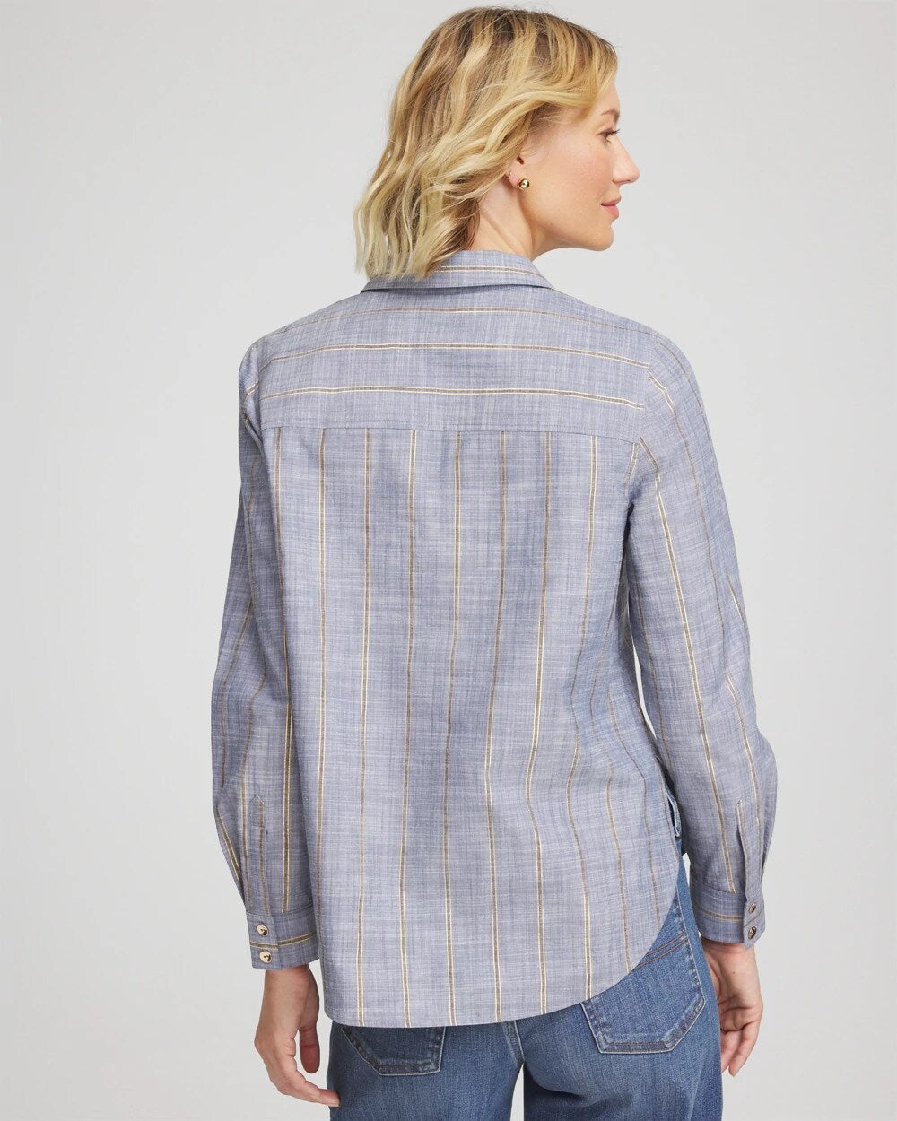 Chico's Chambray Striped Soft Popover Indigo