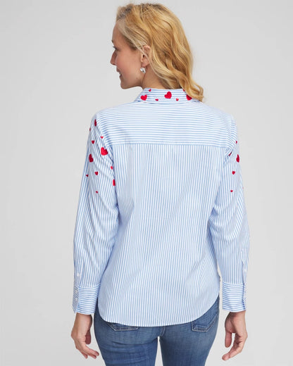Chico's V-Day Striped Poplin Shirt Tidal Blue