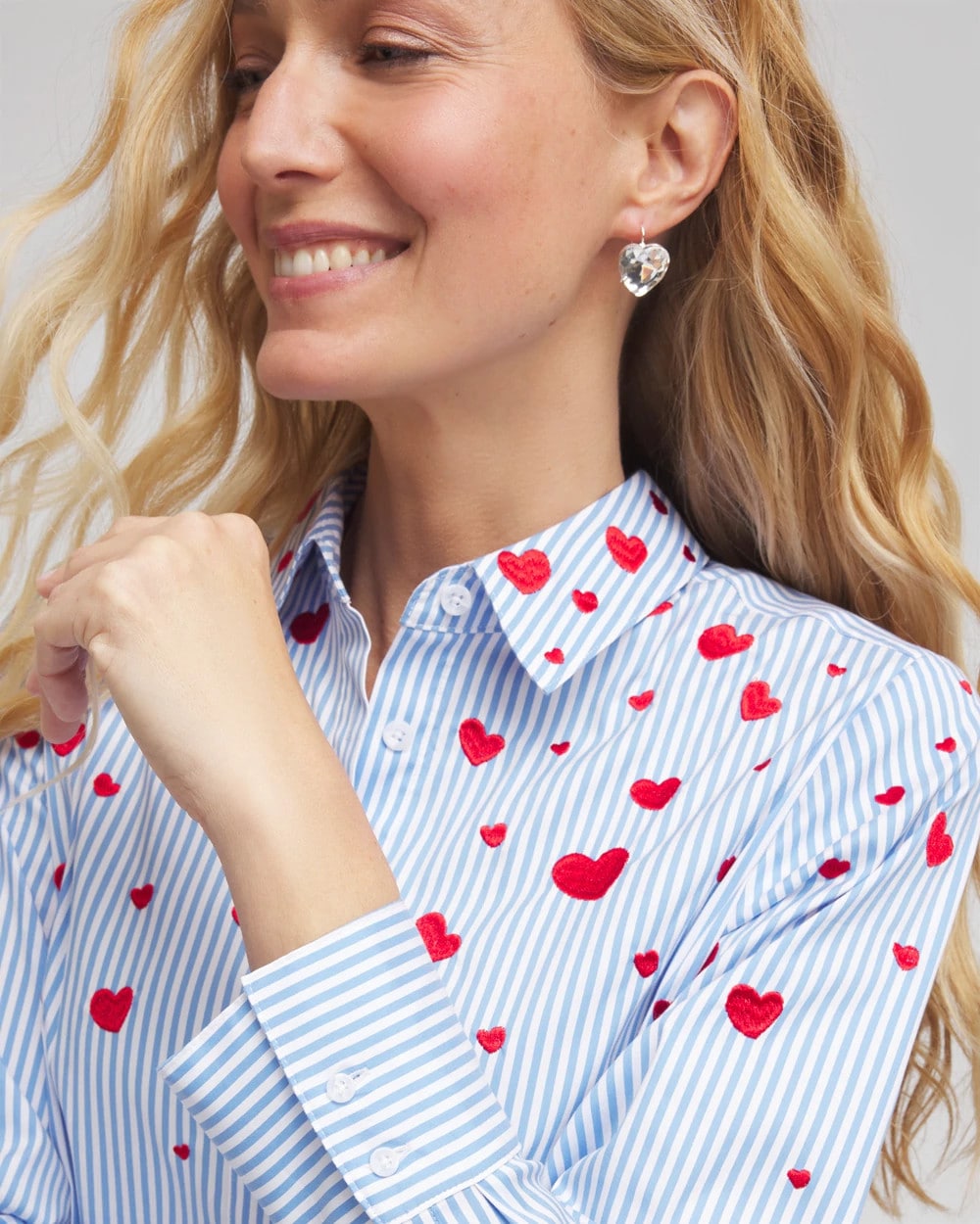 Chico's V-Day Striped Poplin Shirt Tidal Blue