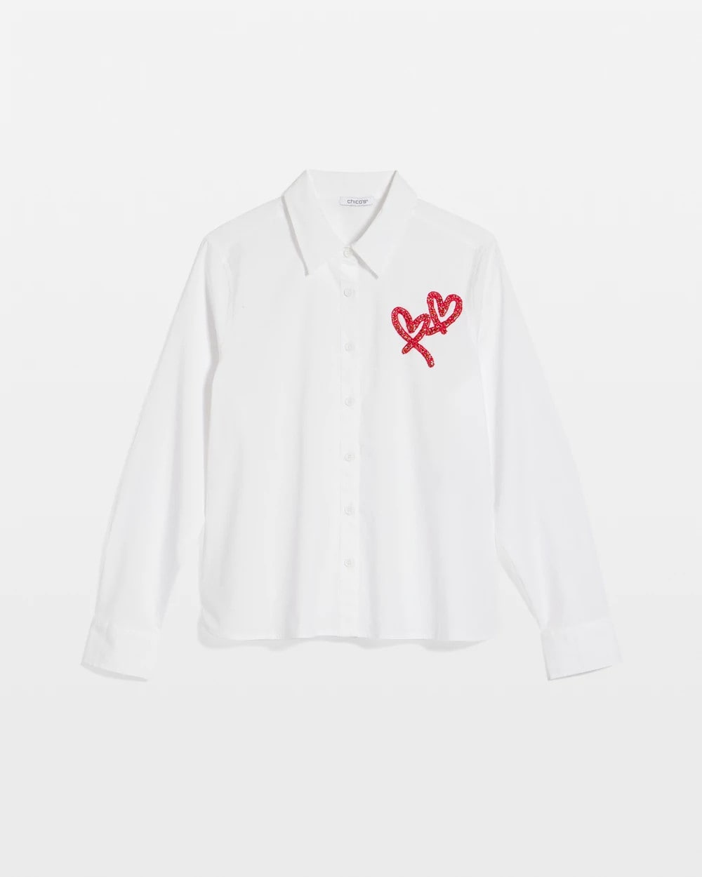 Chico's Crystal Heart Poplin Shirt Alabaster