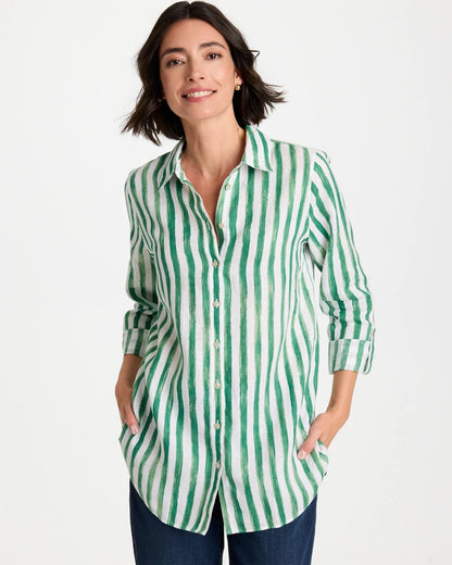 Chico's No Iron™ Striped Linen Tunic Hunter Green