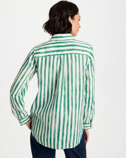 Chico's No Iron™ Striped Linen Tunic Hunter Green