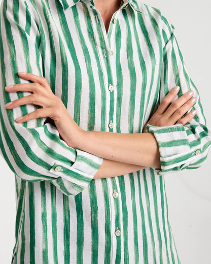 Chico's No Iron™ Striped Linen Tunic Hunter Green