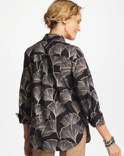 Chico's No Iron™ Stretch Ginkgo Glory Shirt Black