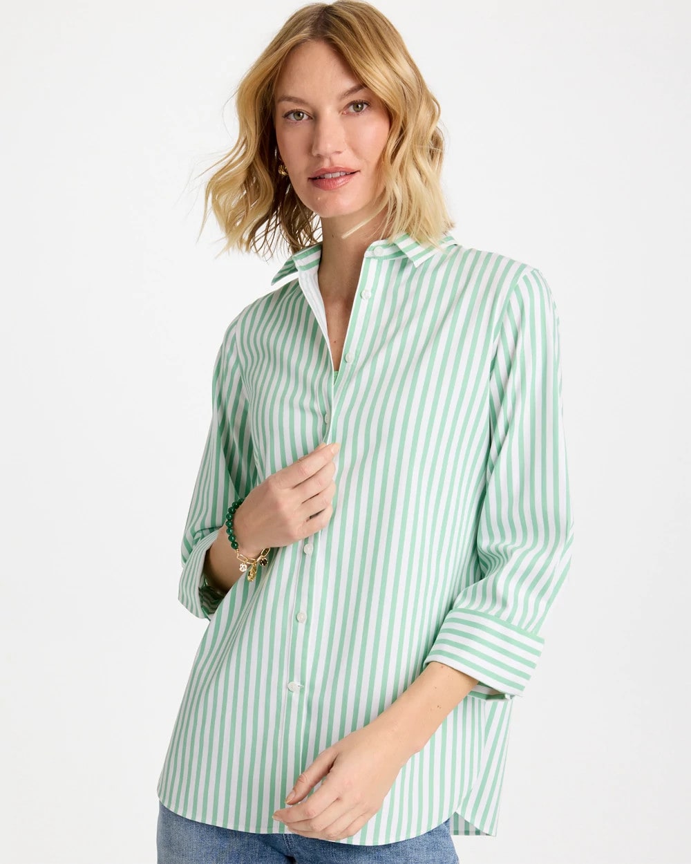 Chico's No Iron™ Striped Stretch Shirt Peppermint Green