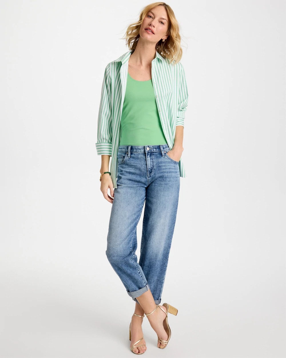 Chico's No Iron™ Striped Stretch Shirt Peppermint Green