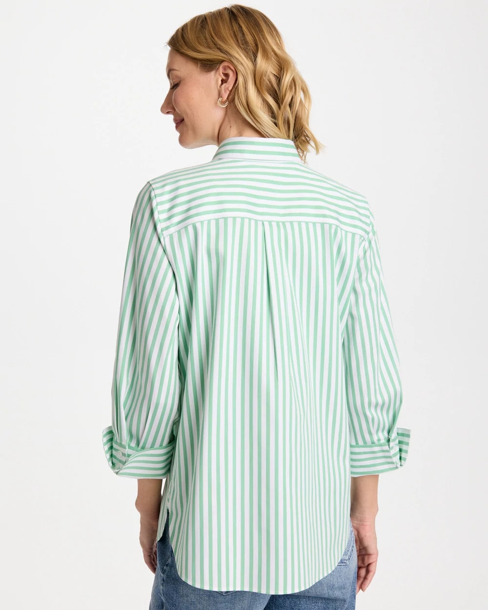 Chico's No Iron™ Striped Stretch Shirt Peppermint Green