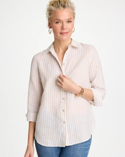 Chico's No Iron™ Striped Linen Shirt Oatmeal