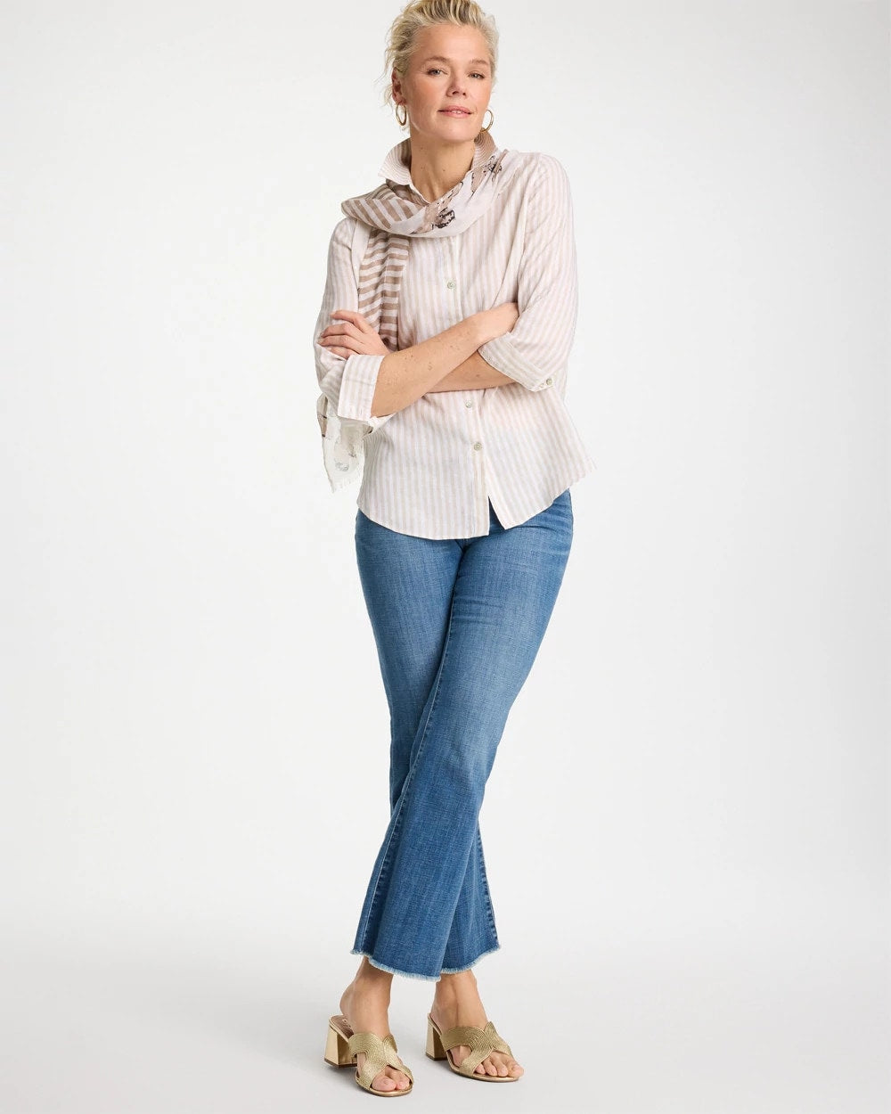 Chico's No Iron™ Striped Linen Shirt Oatmeal