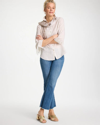 Chico's No Iron™ Striped Linen Shirt Oatmeal