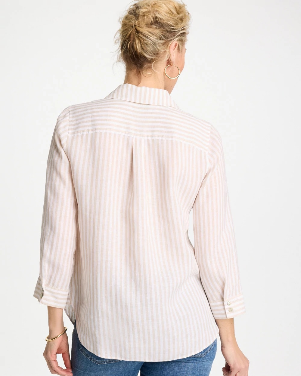 Chico's No Iron™ Striped Linen Shirt Oatmeal