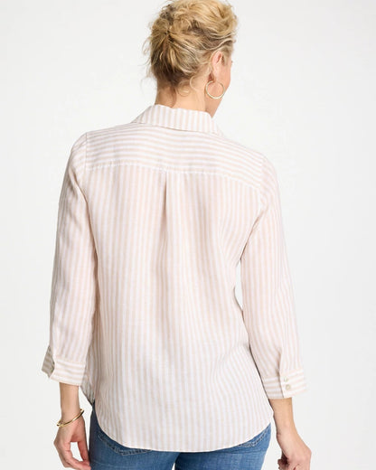 Chico's No Iron™ Striped Linen Shirt Oatmeal