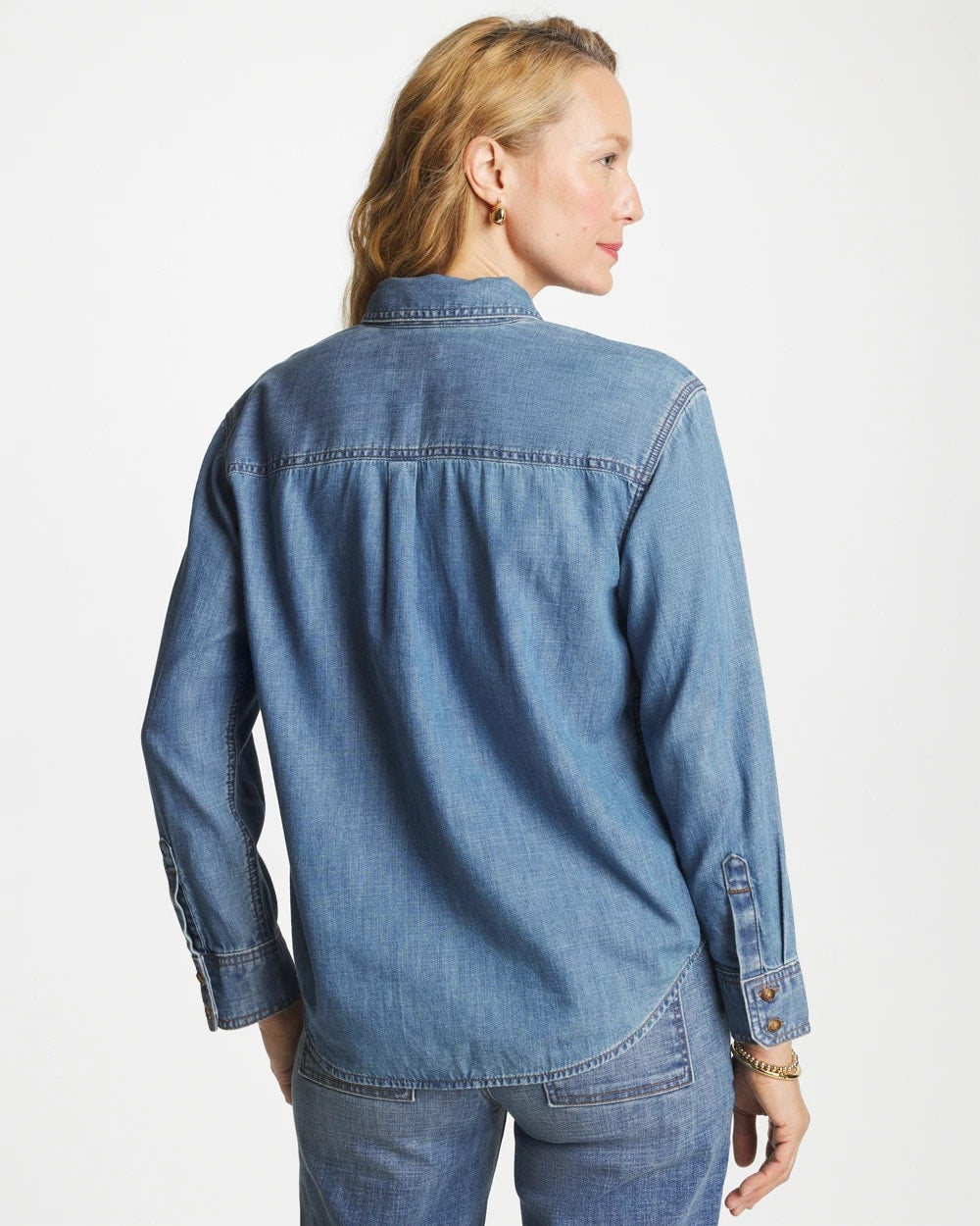 Chico's Classic Collared Tencel Shirt Allegro Indigo