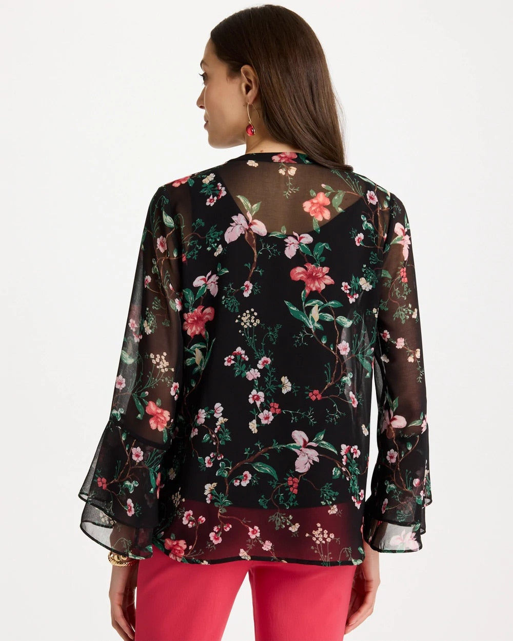 Chico's Georgette Ruffled Cuff Blouse Black