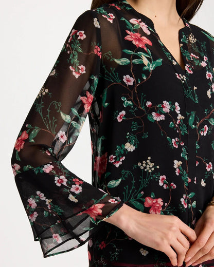 Chico's Georgette Ruffled Cuff Blouse Black