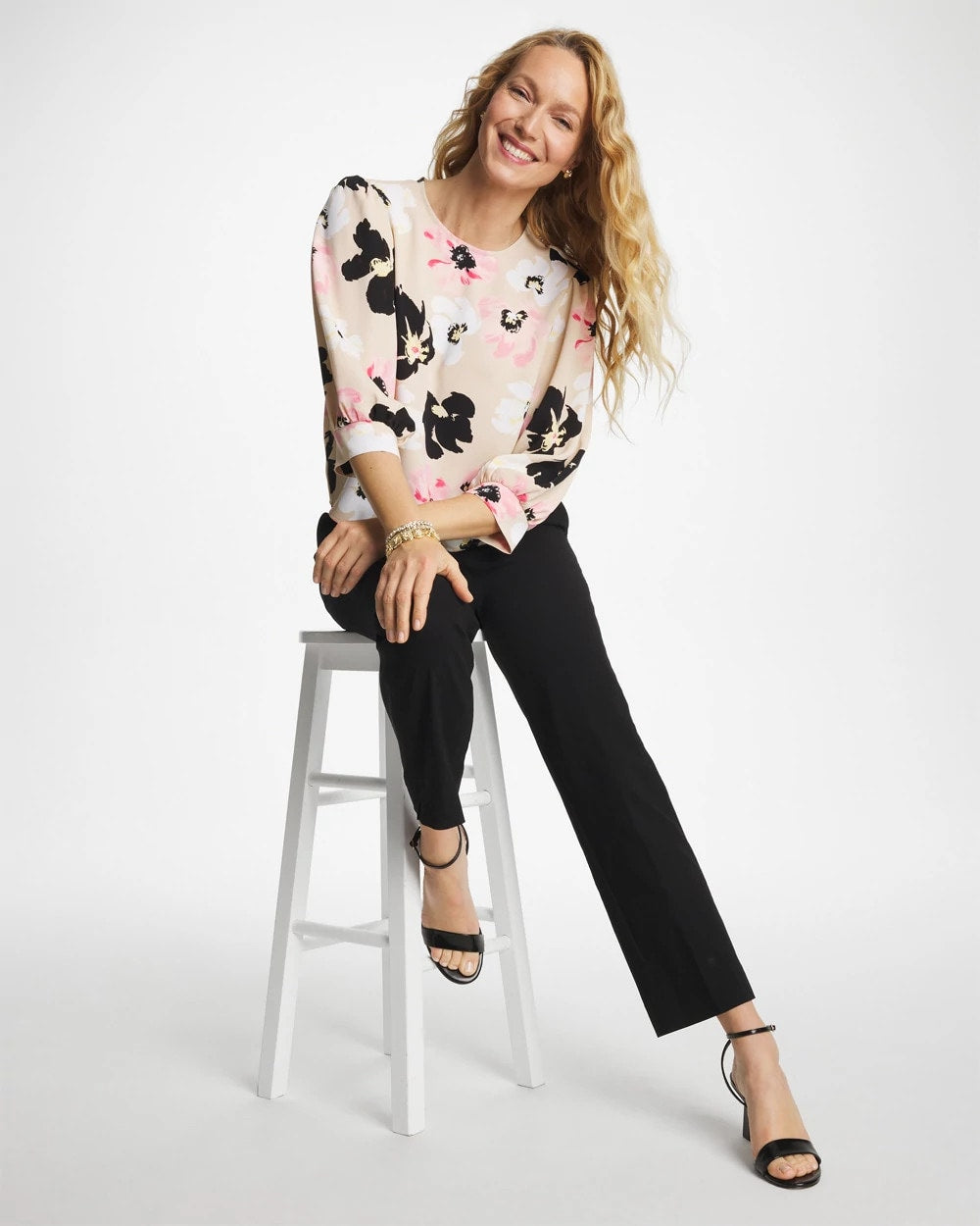 Chico's Satin Blossom Burst Top Sweet Blossom