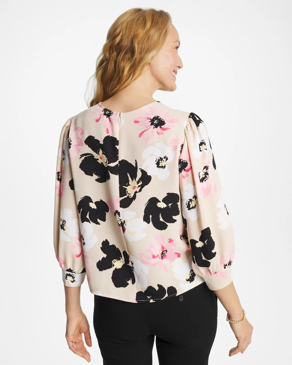 Chico's Satin Blossom Burst Top Sweet Blossom