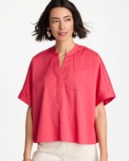 Chico's Poplin Popover Dolman Top Hot Honeysuckle