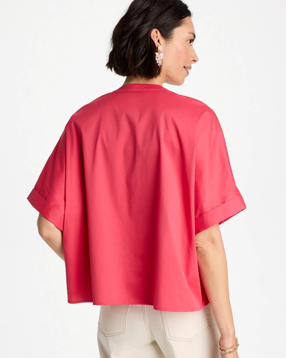 Chico's Poplin Popover Dolman Top Hot Honeysuckle