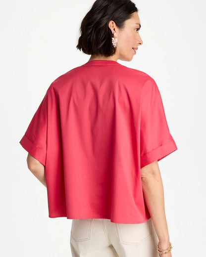 Chico's Poplin Popover Dolman Top Hot Honeysuckle
