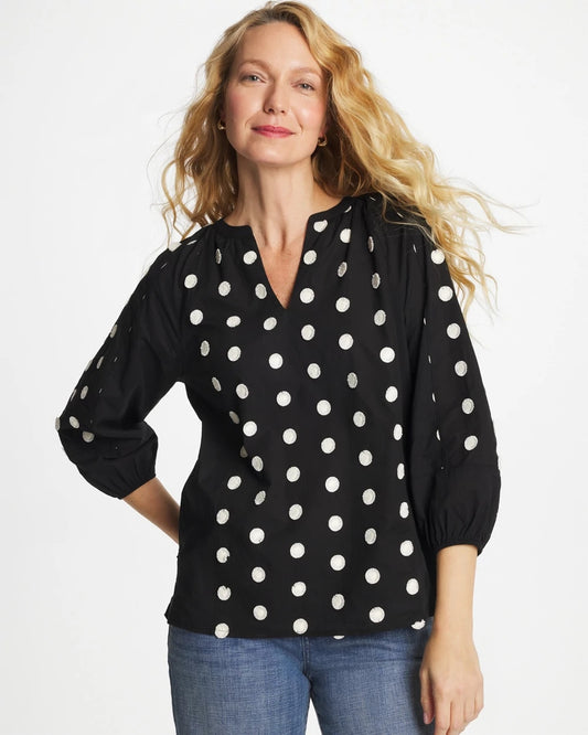 Chico's Textured Polka Dot Blouse Black