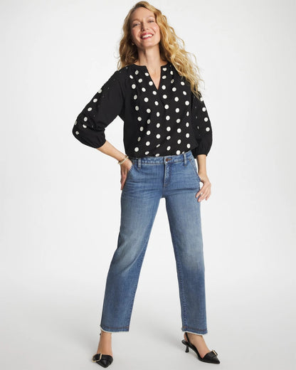 Chico's Textured Polka Dot Blouse Black