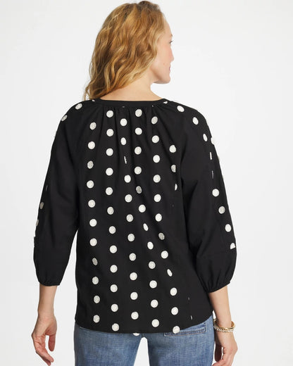 Chico's Textured Polka Dot Blouse Black