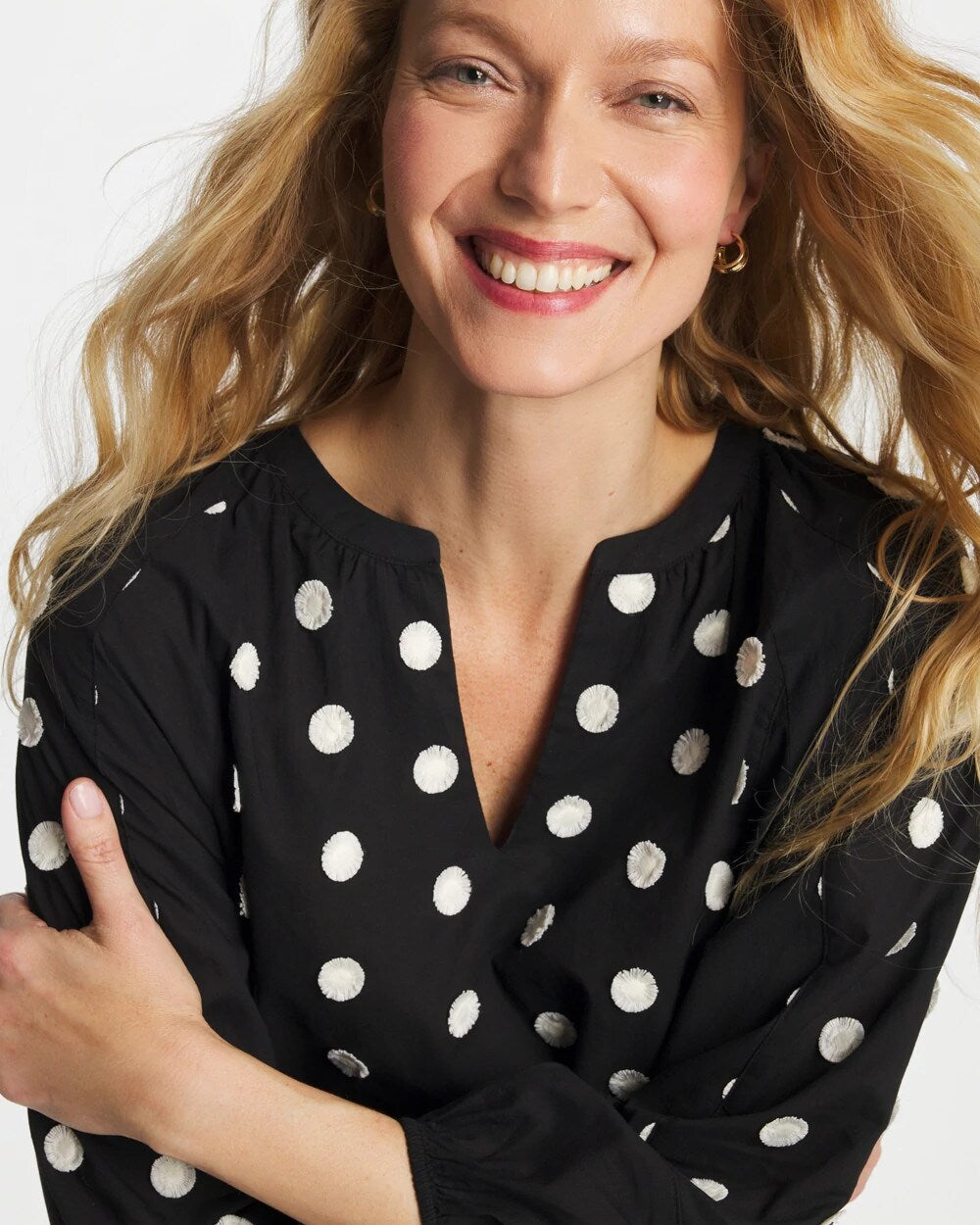 Chico's Textured Polka Dot Blouse Black