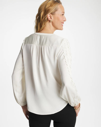Chico's Laser Cut Crinkle Blouse Ecru