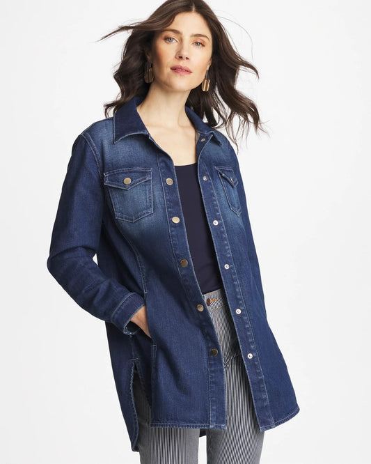 Chico's Button Down Denim Topper Rome Indigo