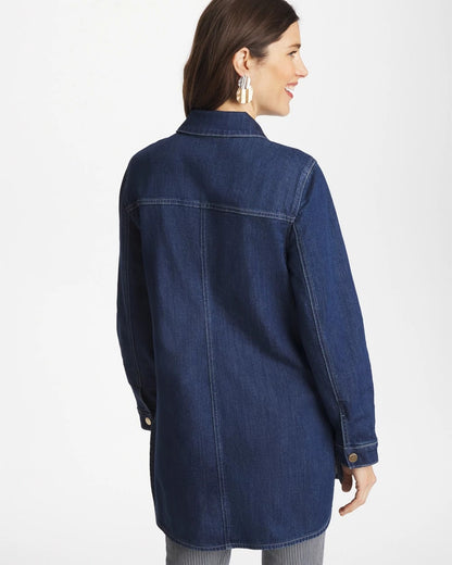 Chico's Button Down Denim Topper Rome Indigo