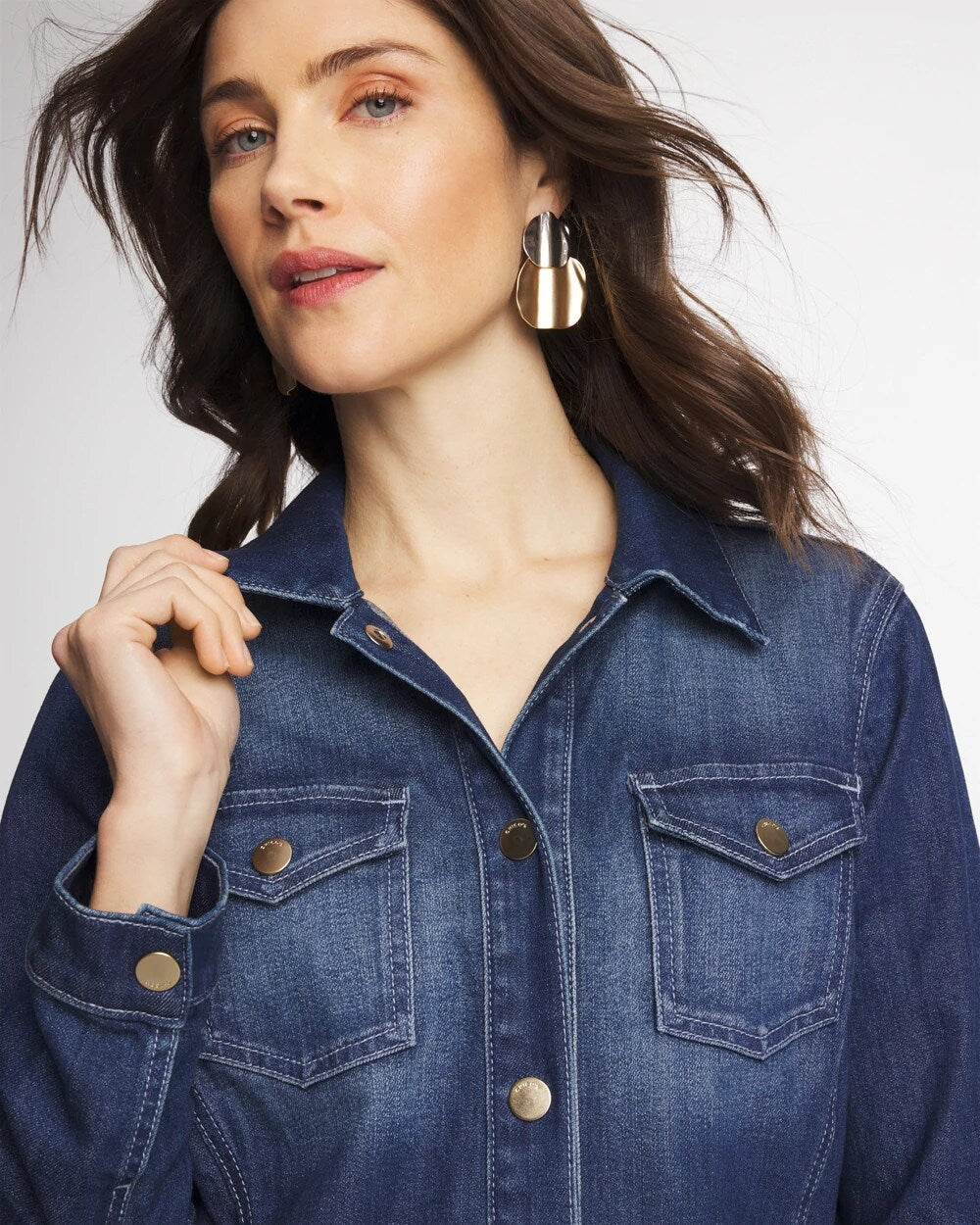 Chico's Button Down Denim Topper Rome Indigo