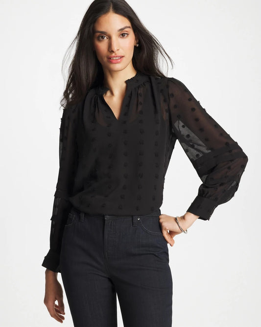 Chico's 3D Dot Jacquard Chiffon Blouse Black
