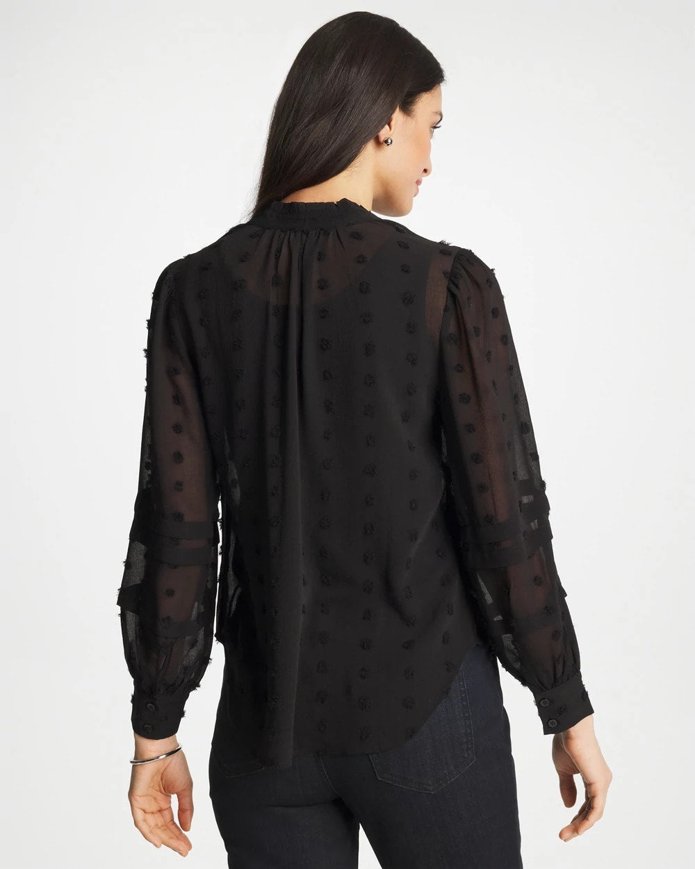 Chico's 3D Dot Jacquard Chiffon Blouse Black
