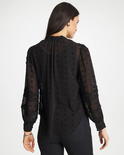 Chico's 3D Dot Jacquard Chiffon Blouse Black