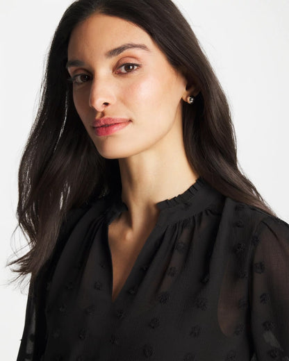 Chico's 3D Dot Jacquard Chiffon Blouse Black