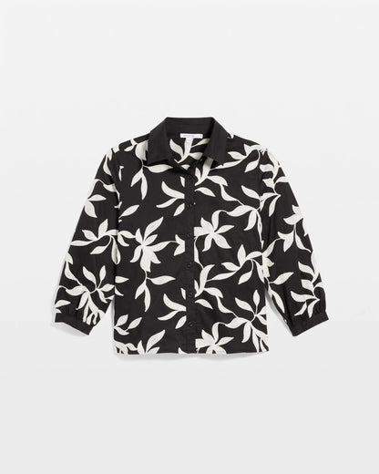 Chico's Embroidered Cropped Collared Shirt Black