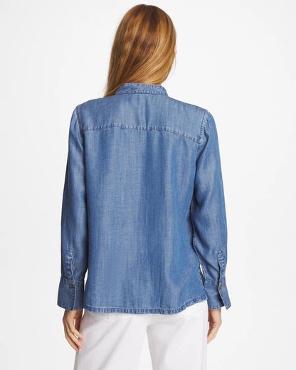 Chico's Tencel Ruffle Front Shirt Bailey Indigo