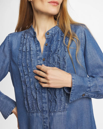 Chico's Tencel Ruffle Front Shirt Bailey Indigo
