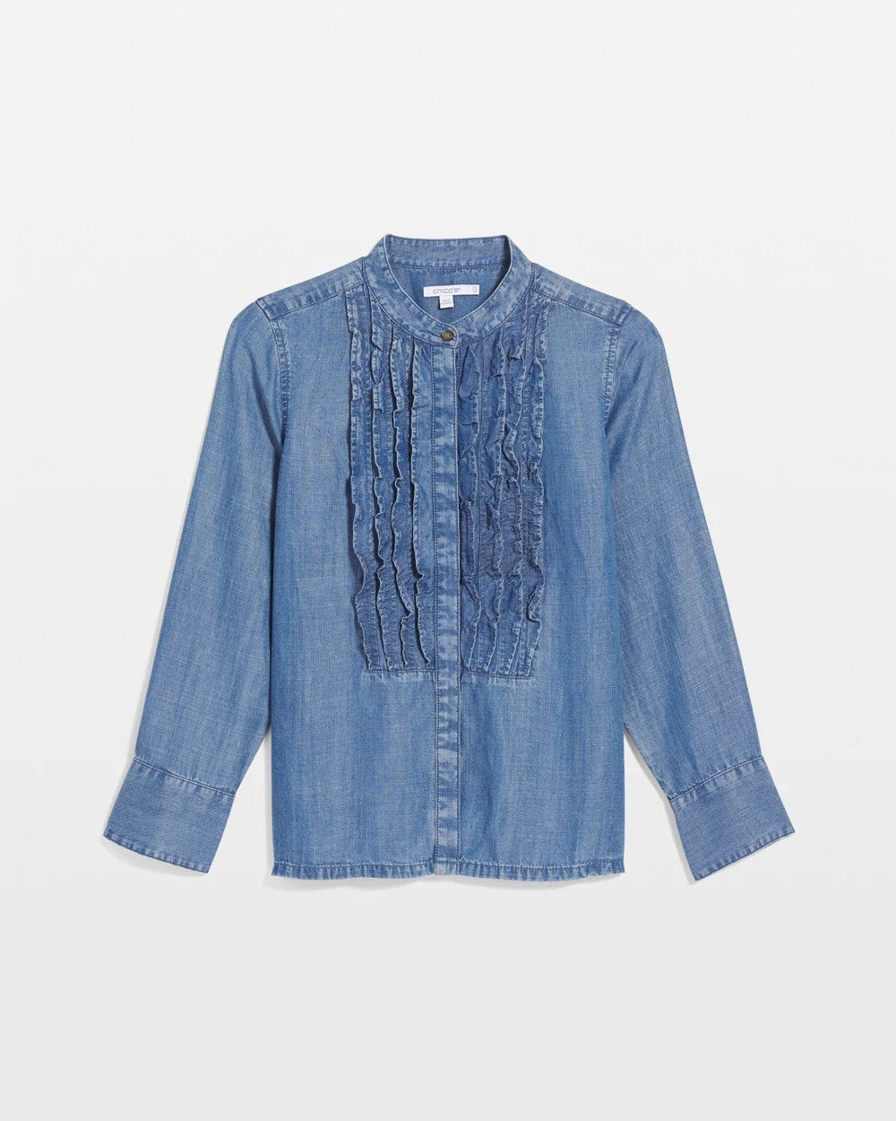 Chico's Tencel Ruffle Front Shirt Bailey Indigo