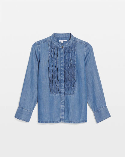 Chico's Tencel Ruffle Front Shirt Bailey Indigo