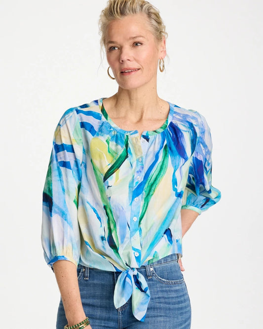 Chico's Printed Tie-Front Top Amparo Blue