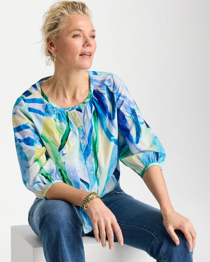 Chico's Printed Tie-Front Top Amparo Blue