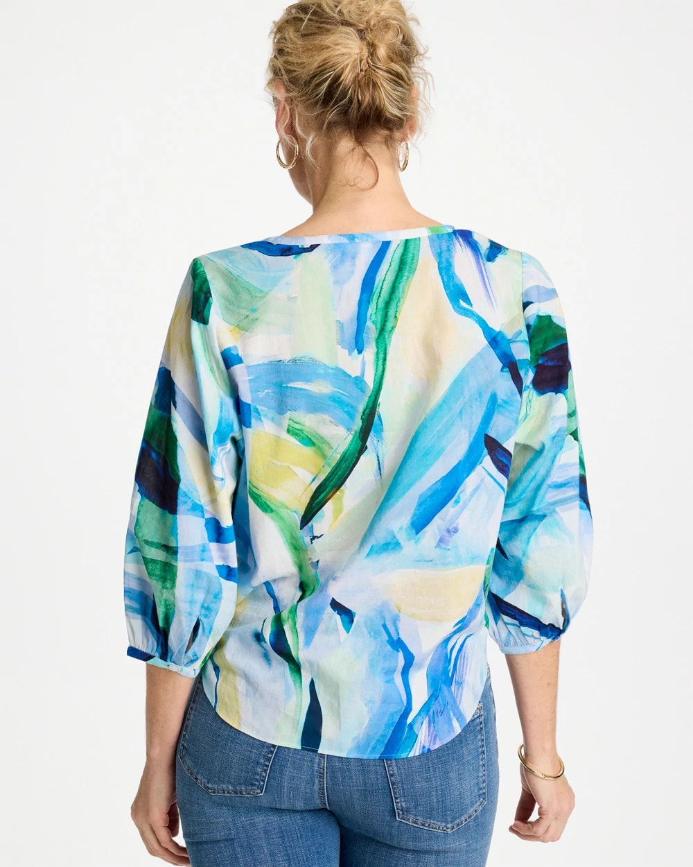 Chico's Printed Tie-Front Top Amparo Blue