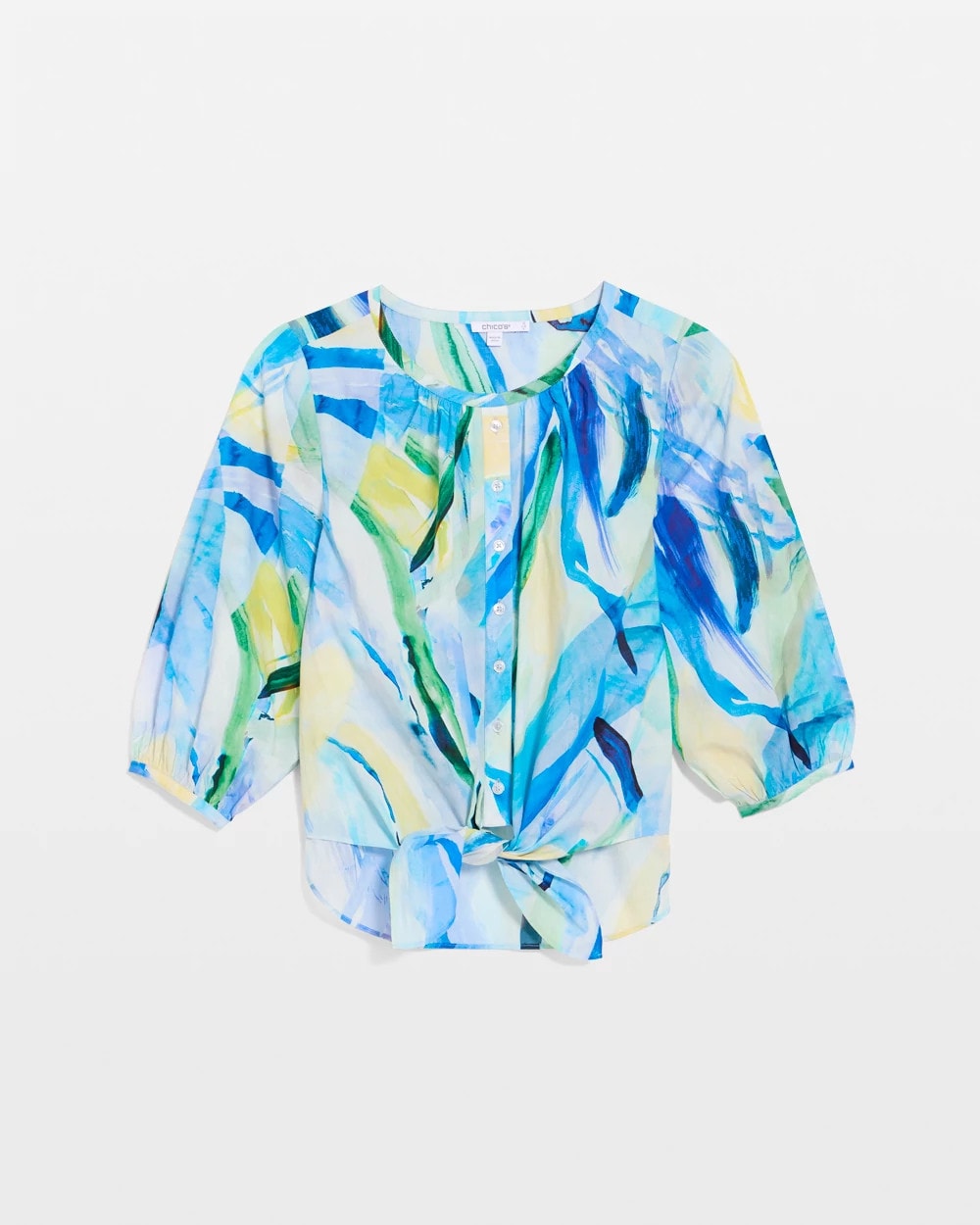 Chico's Printed Tie-Front Top Amparo Blue