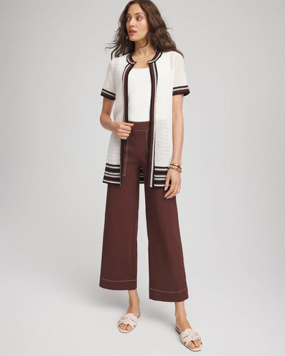 Chico's Pointelle High-Style Short-Sleeve Cardigan Ecru
