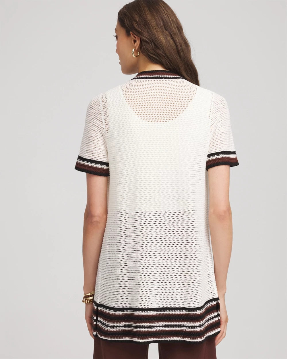 Chico's Pointelle High-Style Short-Sleeve Cardigan Ecru