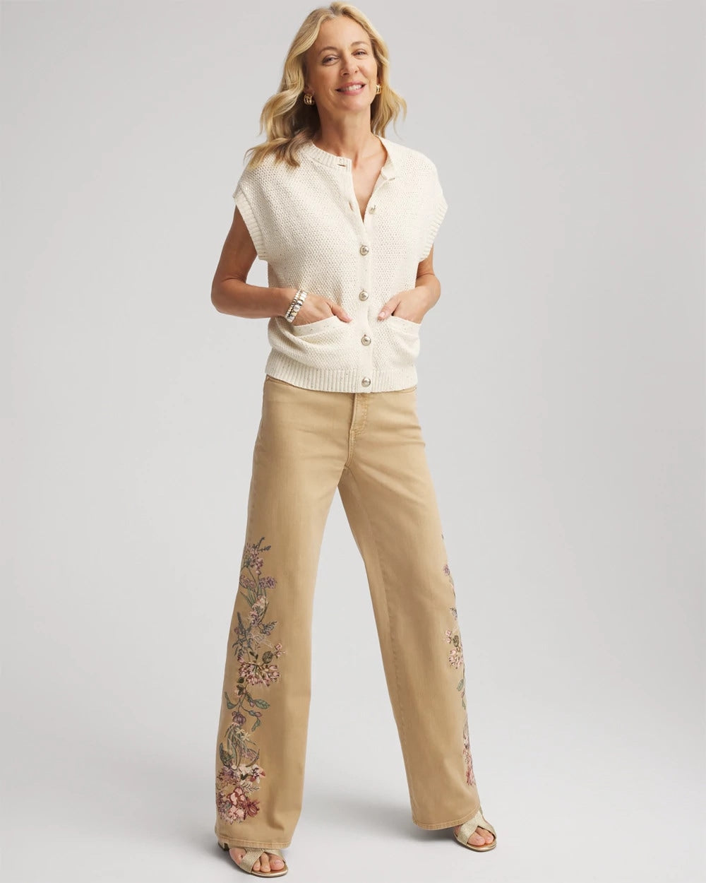 Chico's Button-Up Sweater Vest Gold
